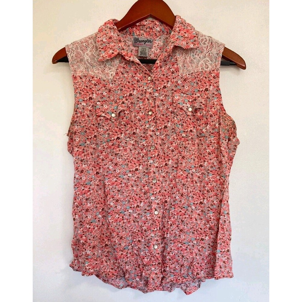 Vtg Wrangler Blouse Womens L Rancher Pearl Snap Floral Western Cowgirl Boho